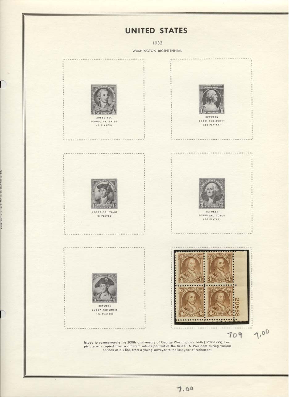 Stamp Plate Block Scott #709 Washington Bicentennial
