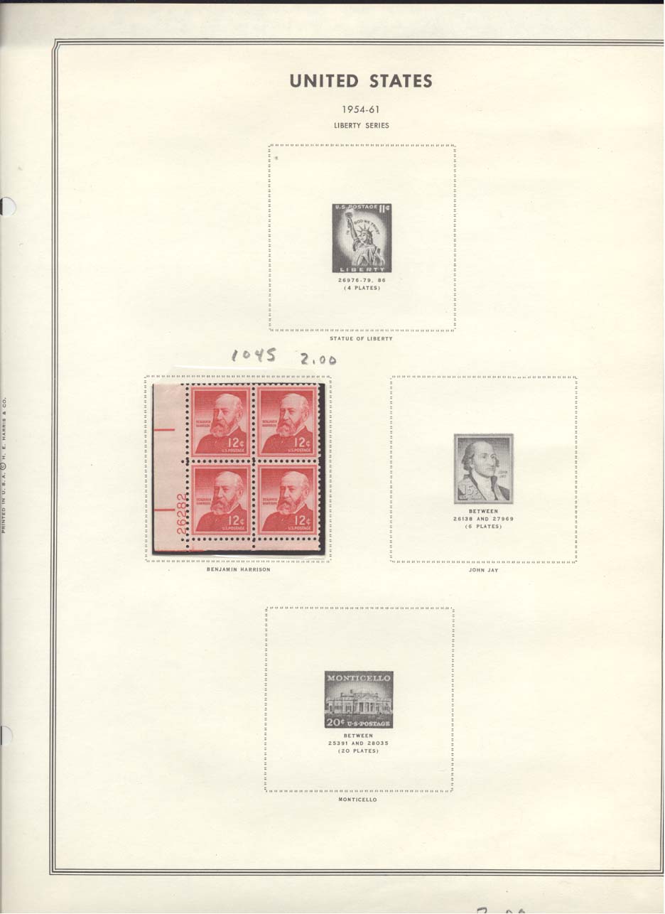 Stamp Plate Block Scott #1045 Benjamin Harrison