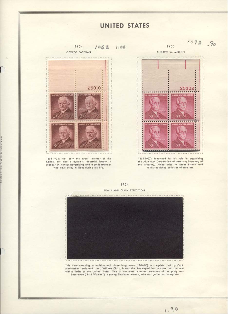 Stamp Plate Block Scott #1062 George Eastman & 1072 Andrew W. Mellon