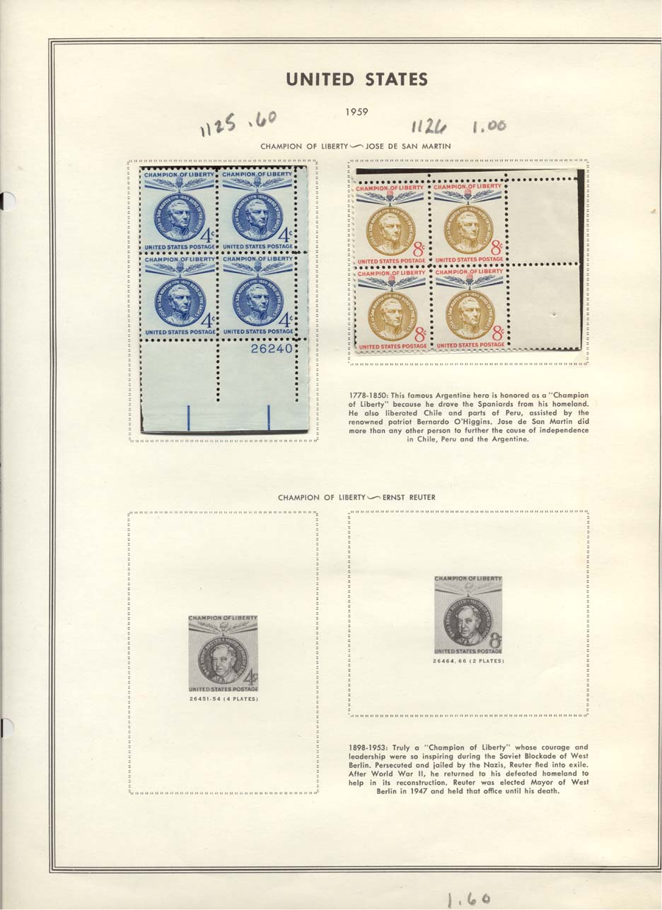 Stamp Plate Block Scott #1125 & 1126 Jose De San Martin