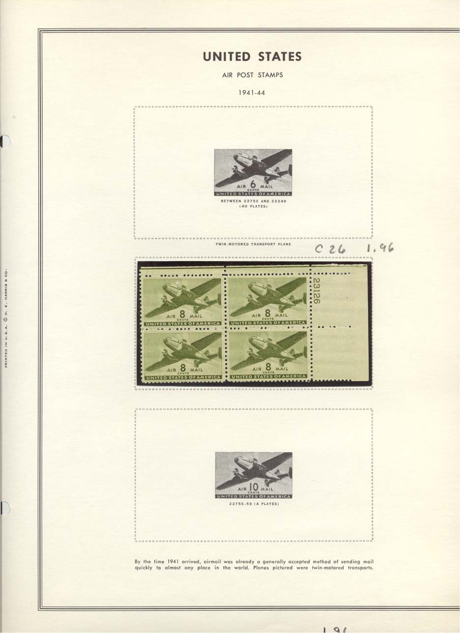 Stamp Plate Block Scott #C26 Air Post Air Mail Twin Motored Transport Plane