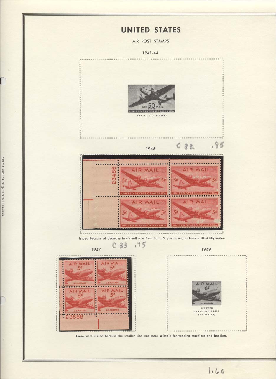 Stamp Plate Block Scott #C32 & C33 DC-4 Skymaster Air Post Air Mail Stamps