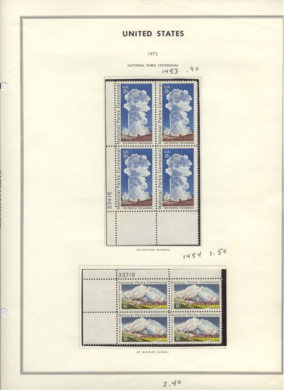 Stamp Plate Block Scott #1453 Yellowstone Park & 1454 Mount McKinley