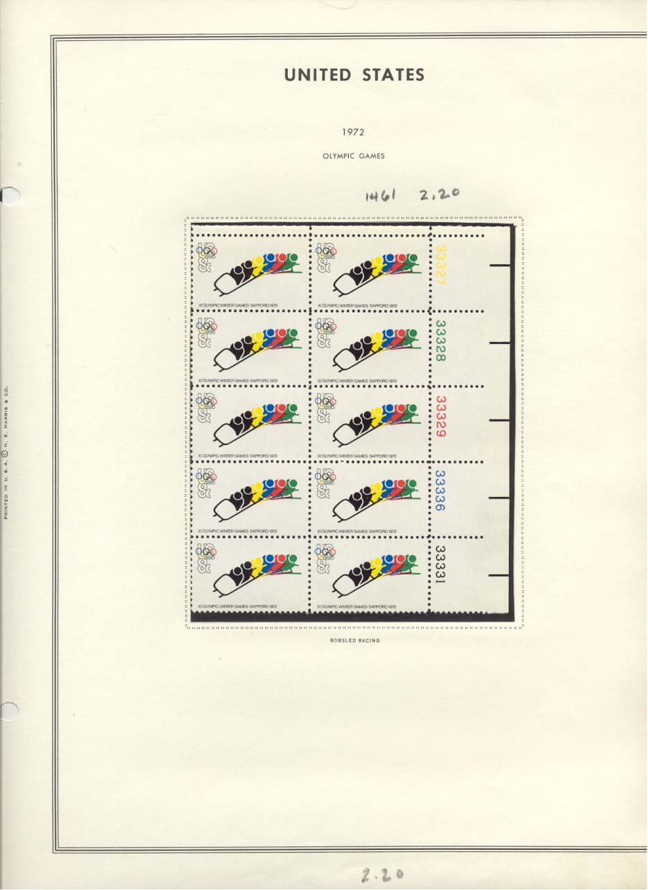 Stamp Plate Block Scott #1461 Olympics 1972 Bobsled Racing