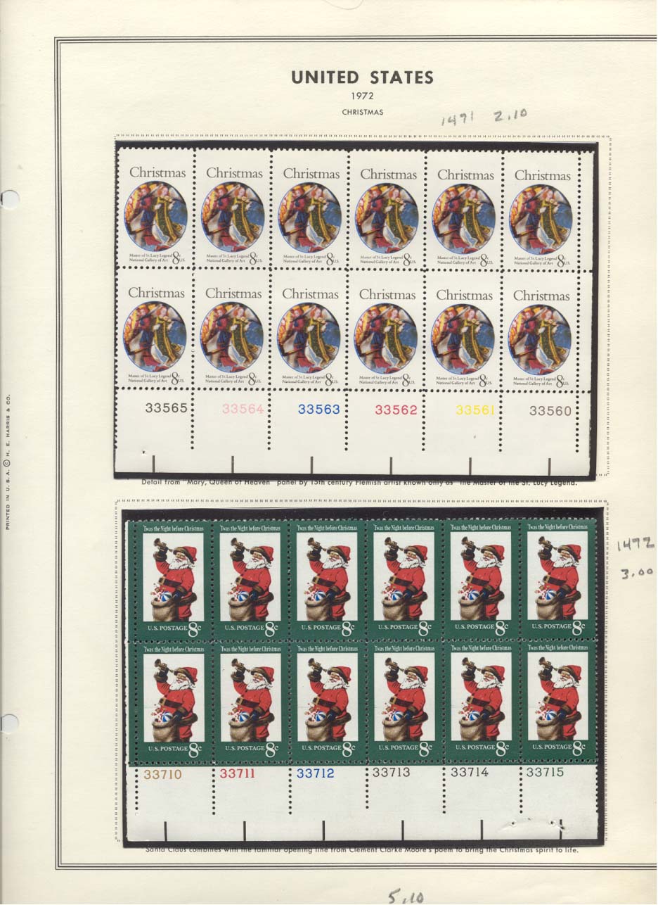 Stamp Plate Block Scott #1471 & 1472 Christmas 1972