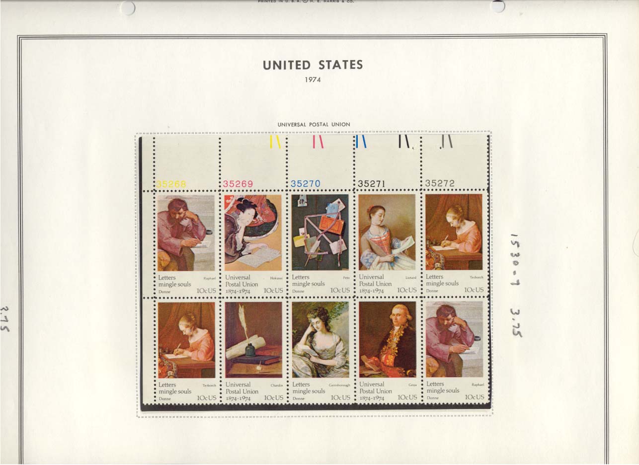 Stamp Plate Block Scott #1530-1539 Universal Postal Union