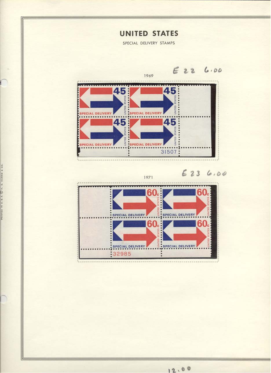 Stamp Plate Block Scott #E22 & E23 Special Delivery Stamps