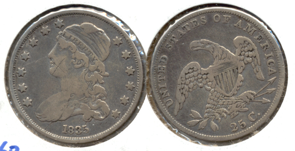 1835 Capped Bust Quarter Fine-12 Scratch