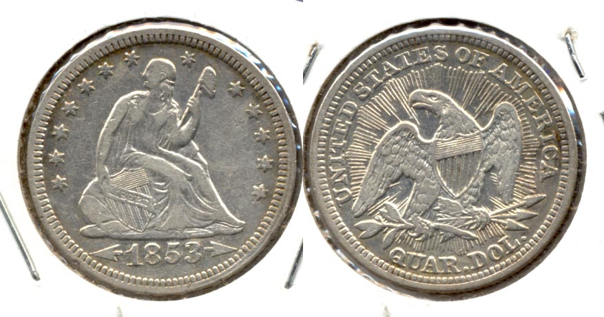 1853 Seated Liberty Quarter VF-20 #b Cleaned