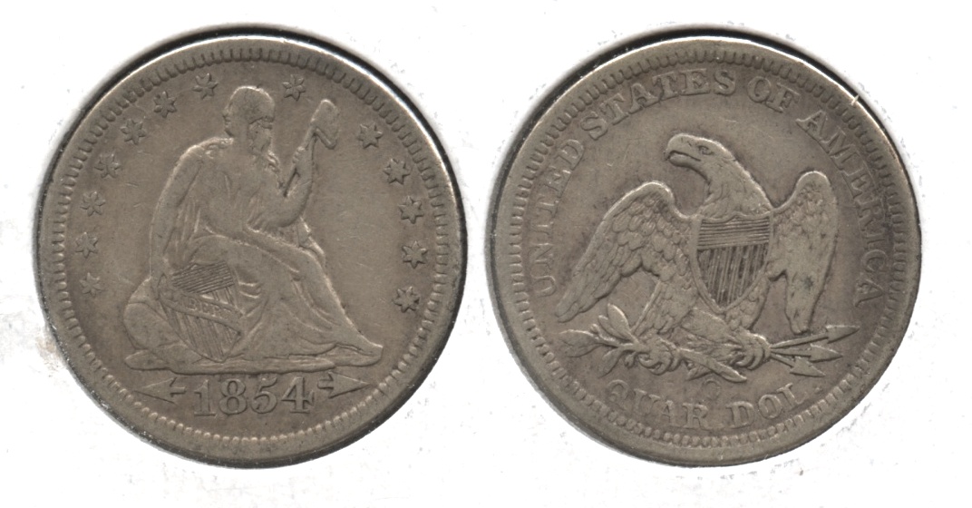 1854-O Seated Liberty Quarter VF-20 #a