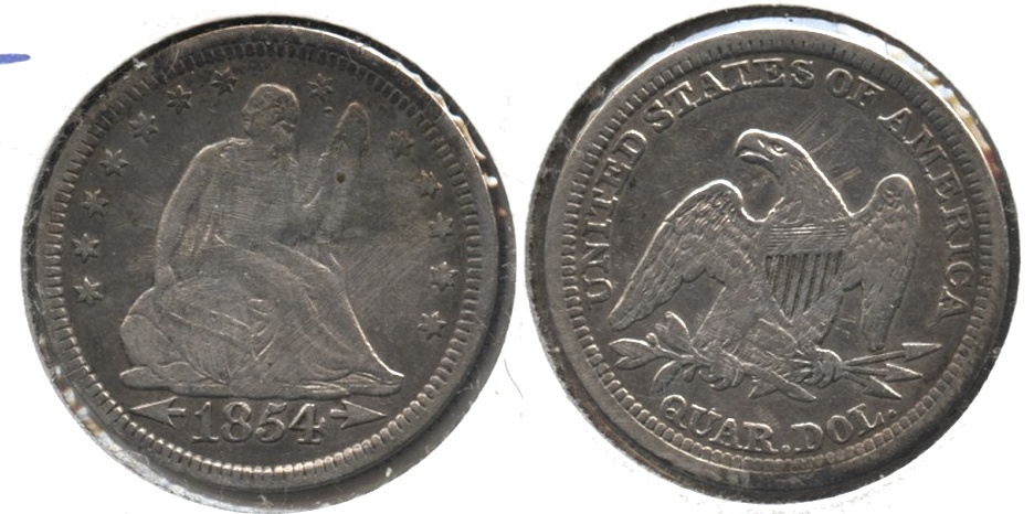 1854 Seated Liberty Quarter Fine-12 #a Obverse Scratches