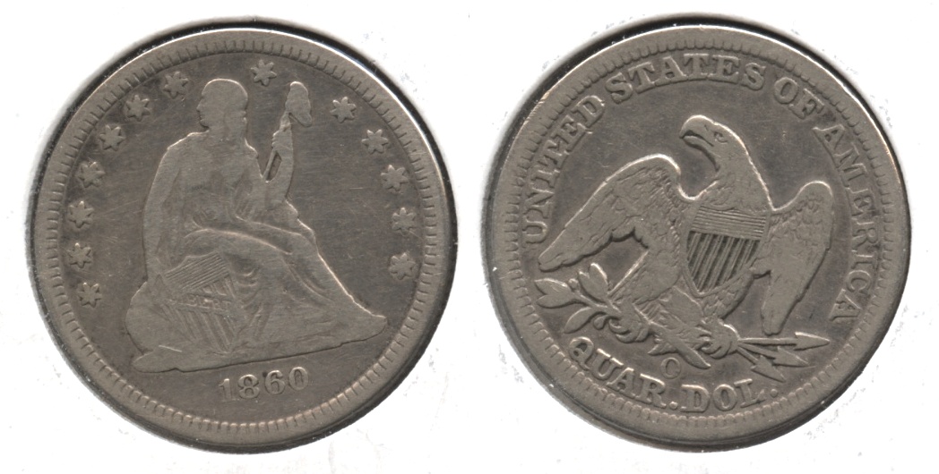 1860-O Seated Liberty Quarter Fine-12 Light Cleaning