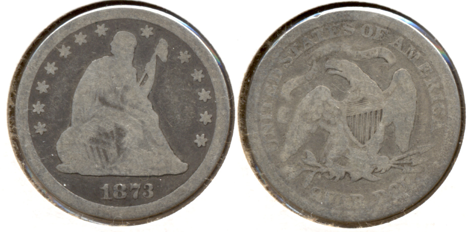 1873 No Arrows Seated Liberty Quarter Good-4