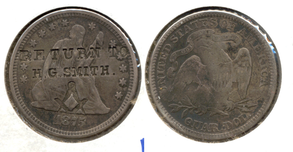 1875 Seated Liberty Quarter Fine-12 Counterstamp