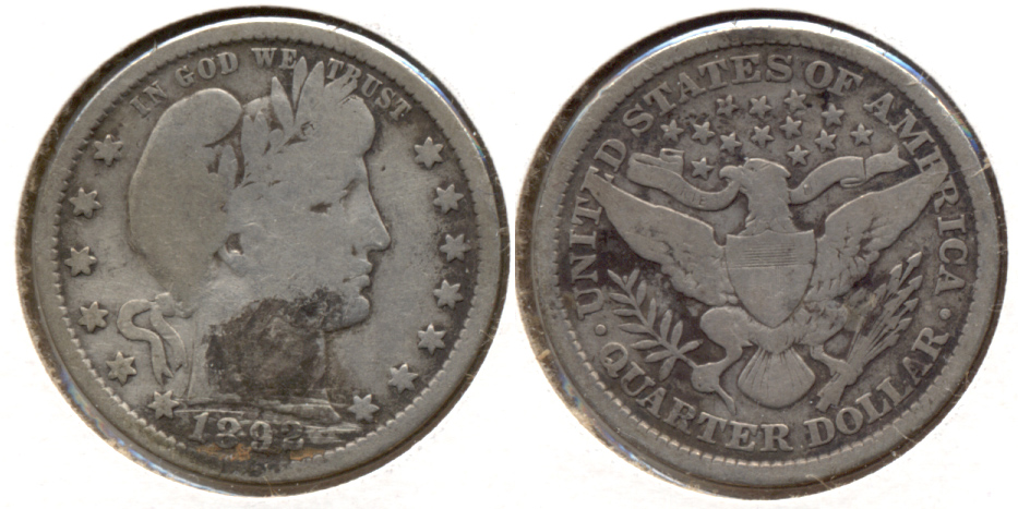 1892 Barber Quarter VG-8 Dark Areas