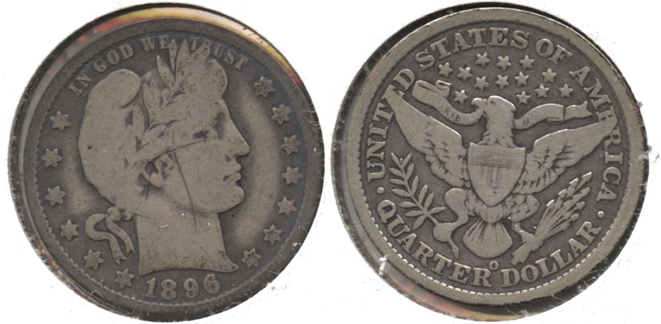 1896-O Barber Quarter Good-4 #a Obverse Scratch