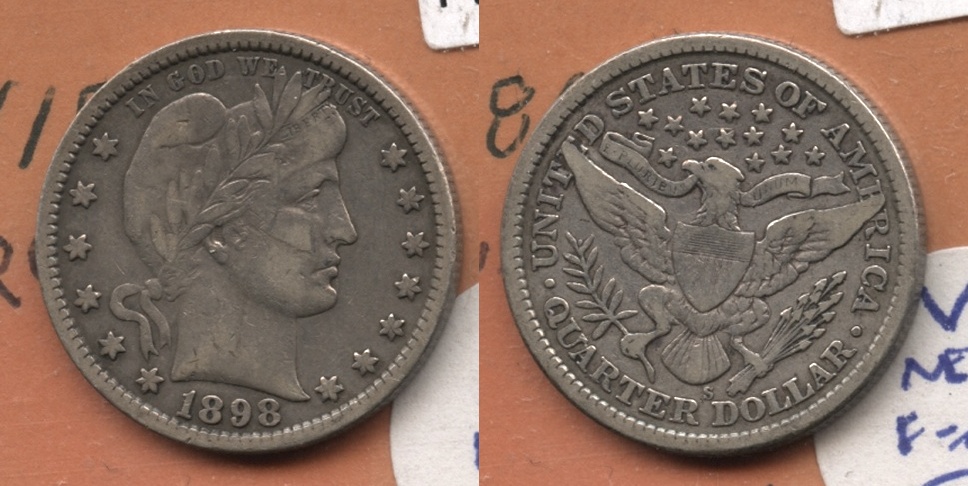1898-S Barber Quarter Fine-15 Obverse Scratch