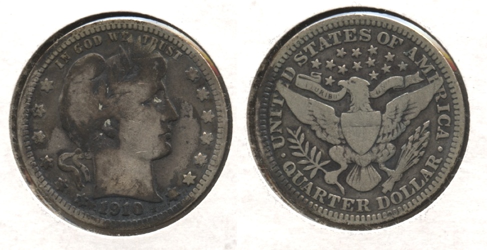 1910 Barber Quarter VG-8 #a Patchy Tone