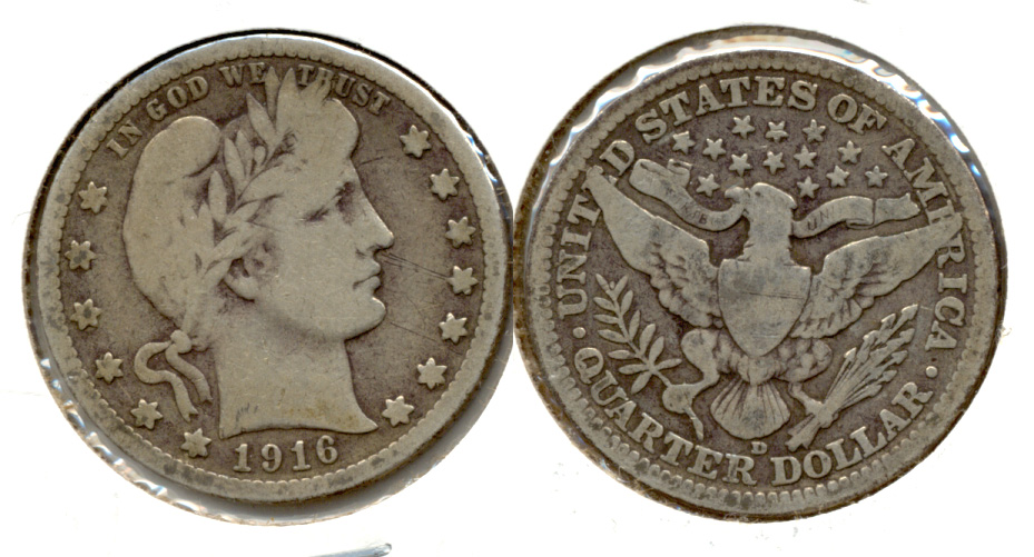 1916-D Barber Quarter VG-8 d Obverse Scratch
