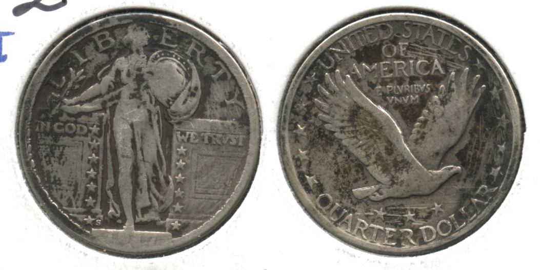 1917-S Type 2 Standing Liberty Quarter Fine-12 Dark