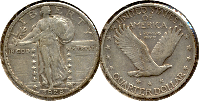 1928 Standing Liberty Quarter EF-40 Obverse Scratch