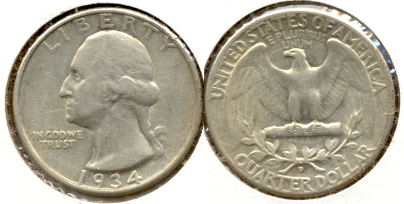 1934-D Washington Quarter VF-20 c