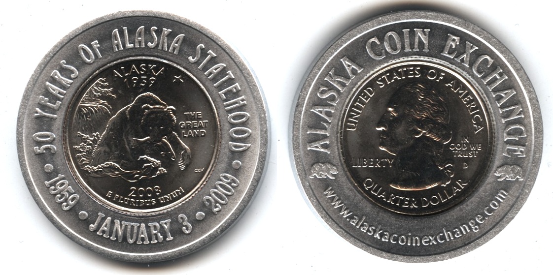 2008 Alaska State Quarter Encased in Aluminum Ring