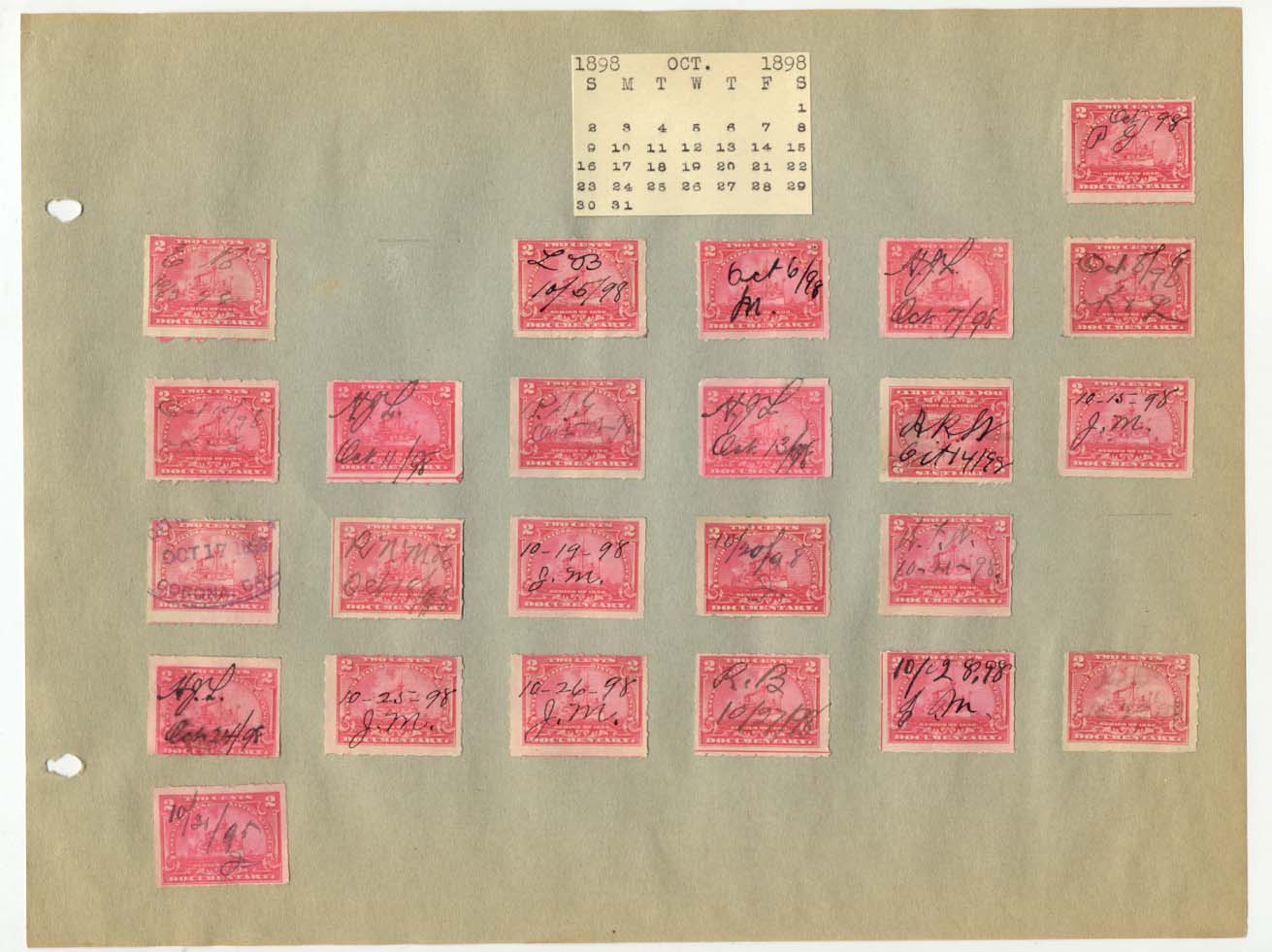 Revenue Stamp Collection October 1898