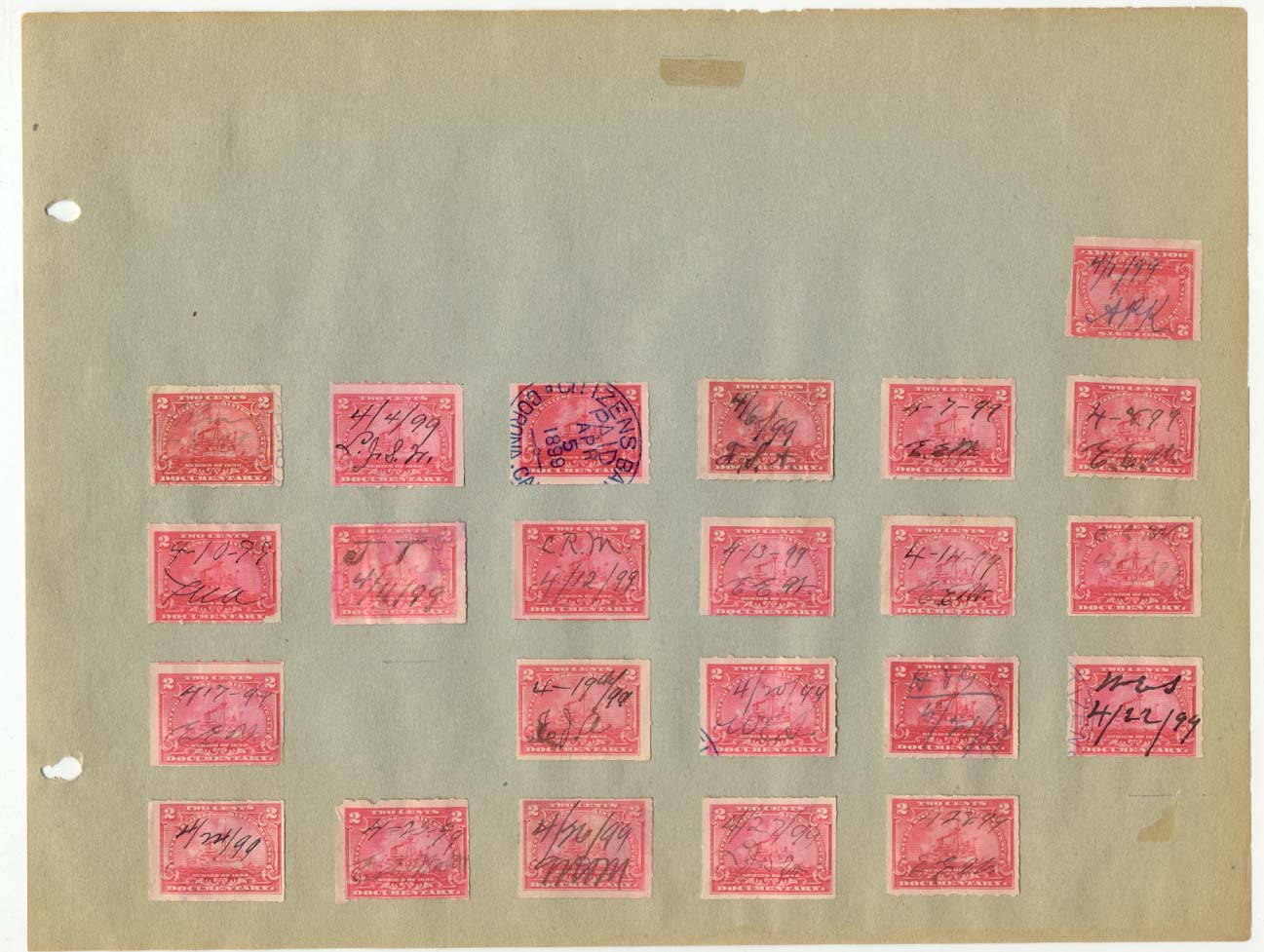 Revenue Stamp Collection April 1899
