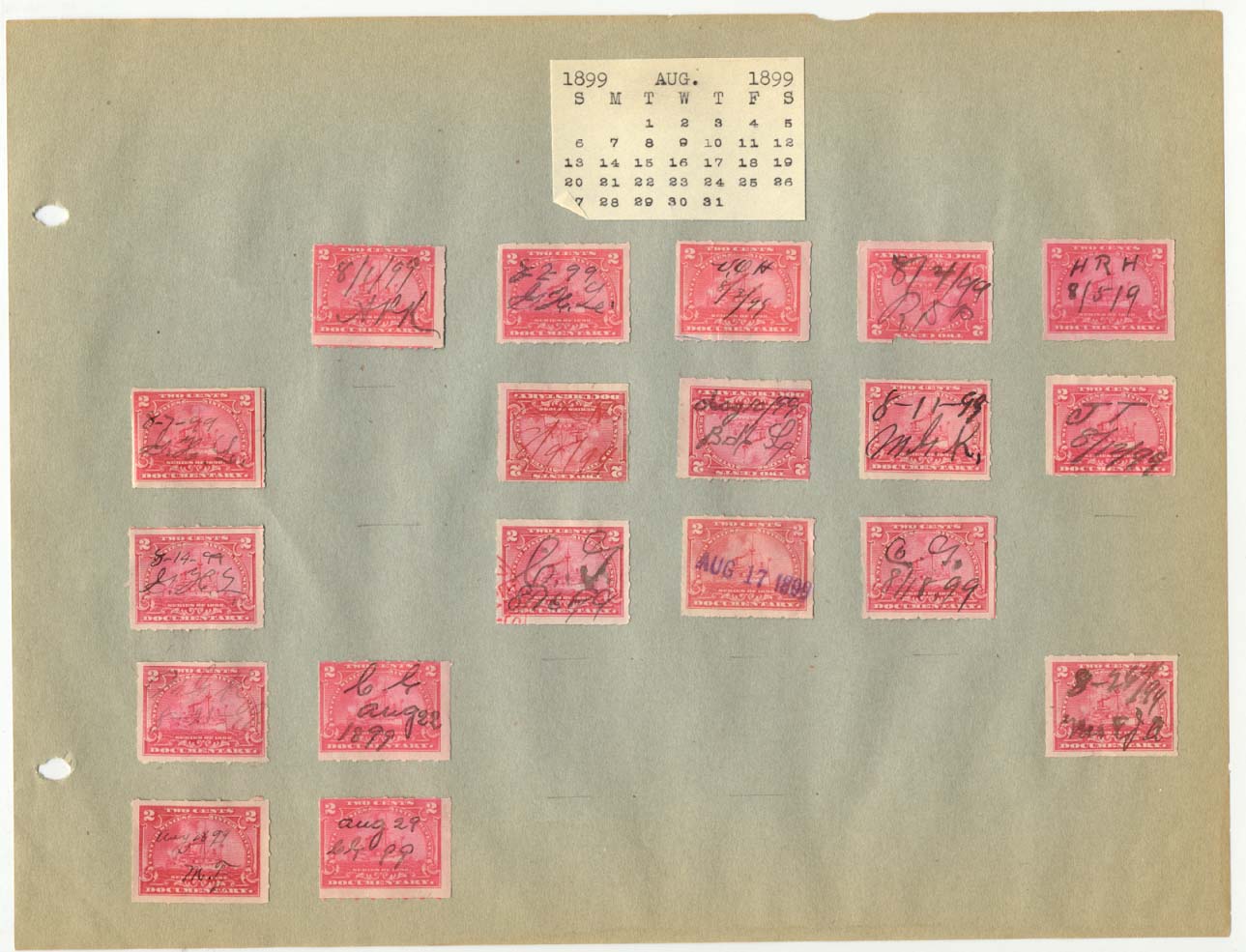 Revenue Stamp Collection August 1899