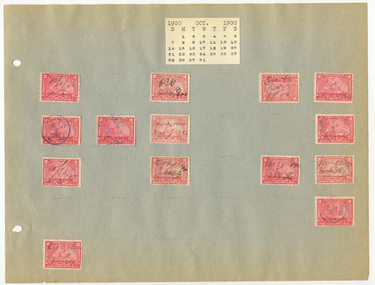 Revenue Stamp Collection October 1900