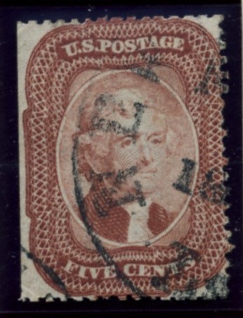 Scott 28 Jefferson 5 Cent Stamp Red Brown Type 1