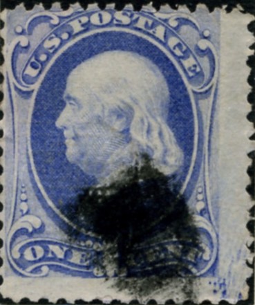 Scott 134 Franklin 1 Cent Stamp Ultramarine With Grill