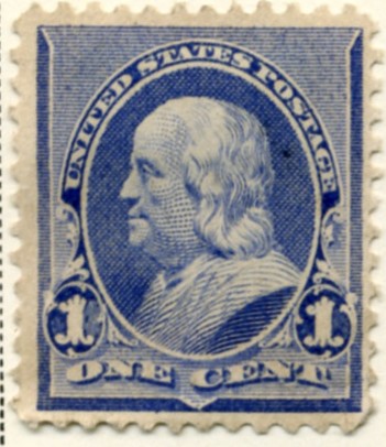 Scott 219 Franklin 1 Cent Stamp Dull Blue a