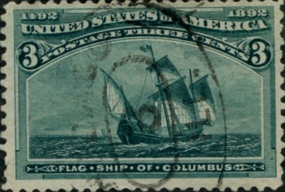 Scott 232 3 Cent Stamp Green Columbian Exposition