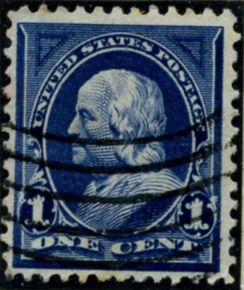 Scott 264 Franklin 1 Cent Stamp Blue double line watermark