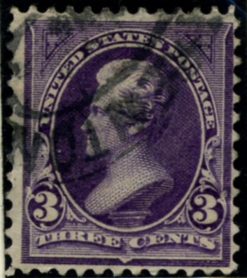 Scott 268 Jackson 3 Cent Stamp Purple double line watermark