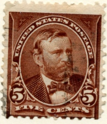 Scott 270 Grant 5 Cent Stamp Chocolate double line watermark a