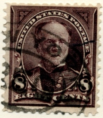 Scott 272 Sherman 8 Cent Stamp Violet Brown double line watermark a