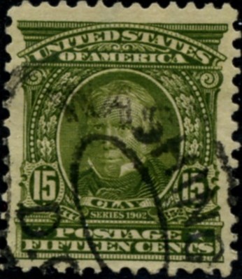 Scott 309 Clay 15 Cent Stamp Olive Green Definitive