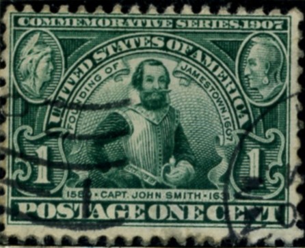 Scott 328 Captain Smith 1 Cent Stamp Green Jamestown Exposition