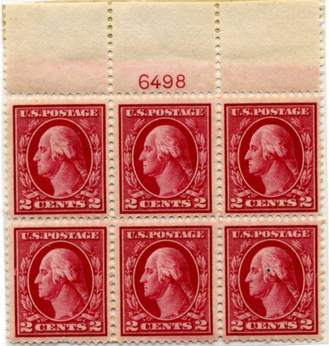 Scott 332 2 Cent Stamp Carmine Washington Franklin Series Plate Block