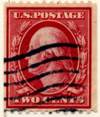 Scott 349 2 Cent Stamp Carmine Washington Franklin Series perforated horizontally a