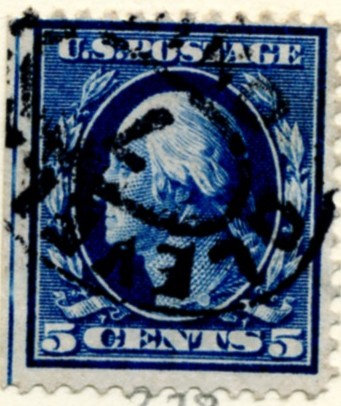 Scott 378 5 Cent Stamp Blue Washington Franklin Series single line watermark a