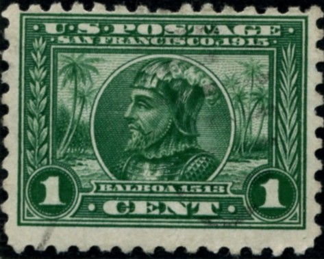 Scott 401 Balboa 1 Cent Stamp Green Panama Pacific perforated 10