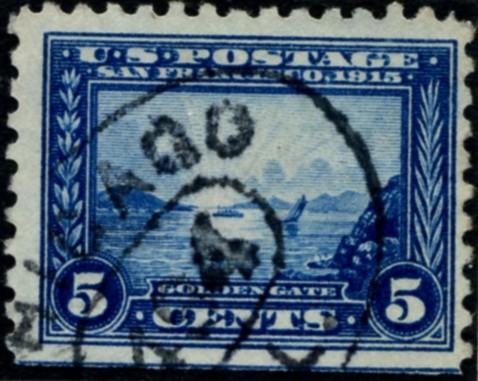 Scott 403 Golden Gate 5 Cent Stamp Blue Panama Pacific perforated 10