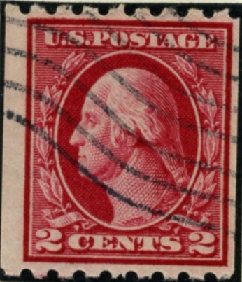 Scott 411 2 Cent Stamp Carmine Washington Franklin Series perforated horizontally single line watermark