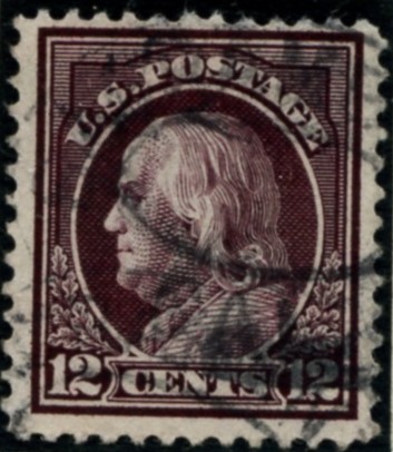 Scott 417 12 Cent Stamp Claret Brown Washington Franklin Series perforated 12 single line watermark