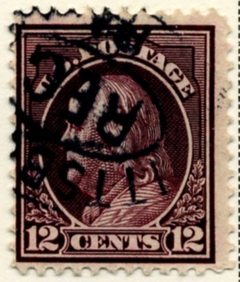 Scott 417 12 Cent Stamp Claret Brown Washington Franklin Series perforated 12 single line watermark a