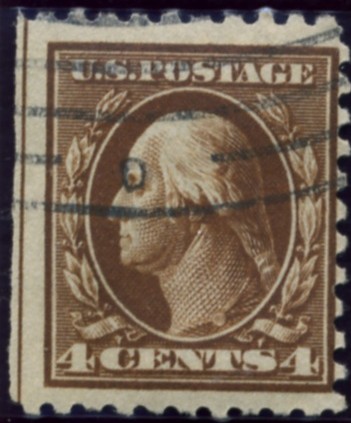 Scott 427 4 Cent Stamp Brown Washington Franklin Series perforated 10 single line watermark
